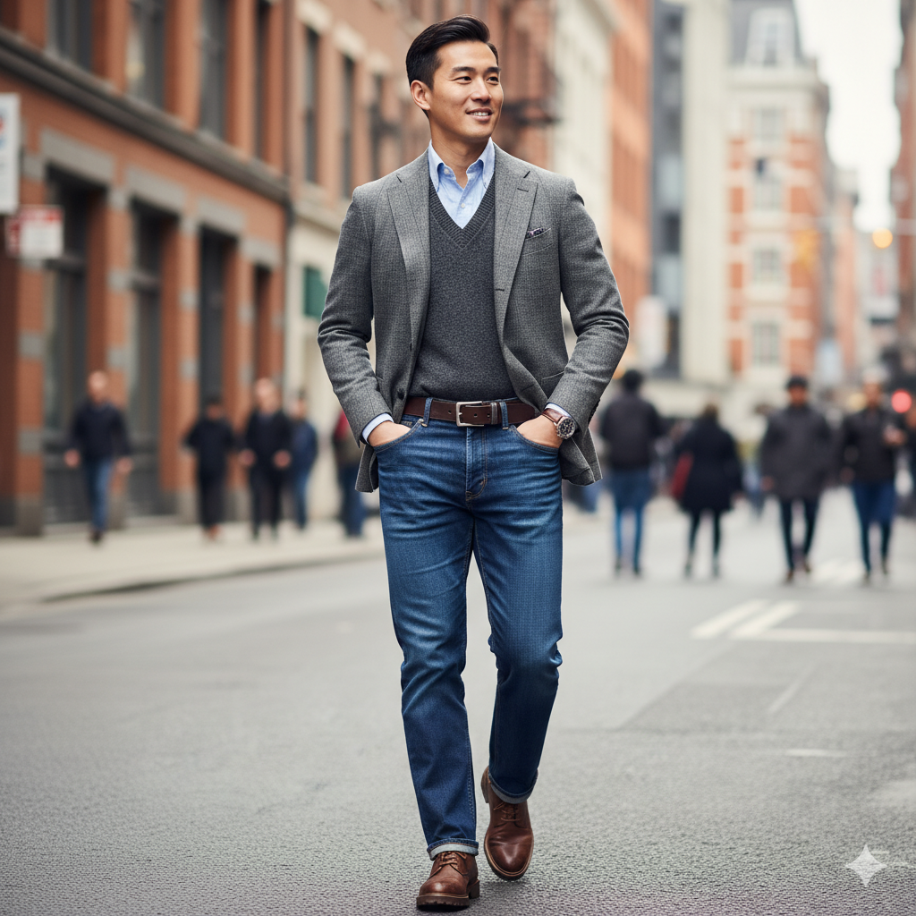 Blazer hoặc Áo khoác dáng rộng bên ngoài áo sơ mi