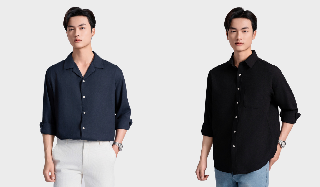 Áo sơ mi Insidemen xanh navy và đen trơn