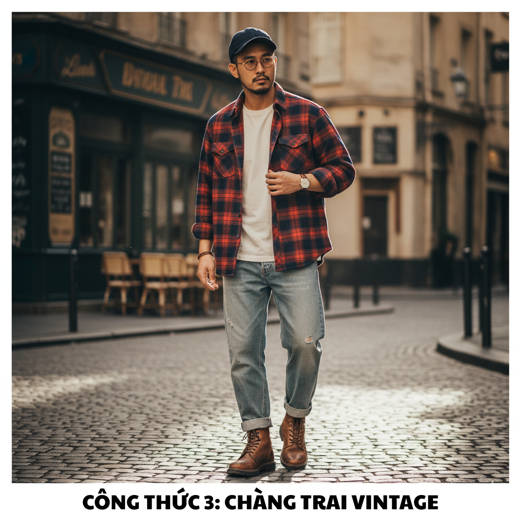 Phối đồ sơ mi kẻ sọc phong cách hoài cổ