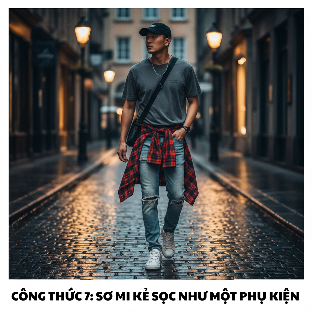 Phối đồ sơ mi kẻ sọc như một phụ kiện