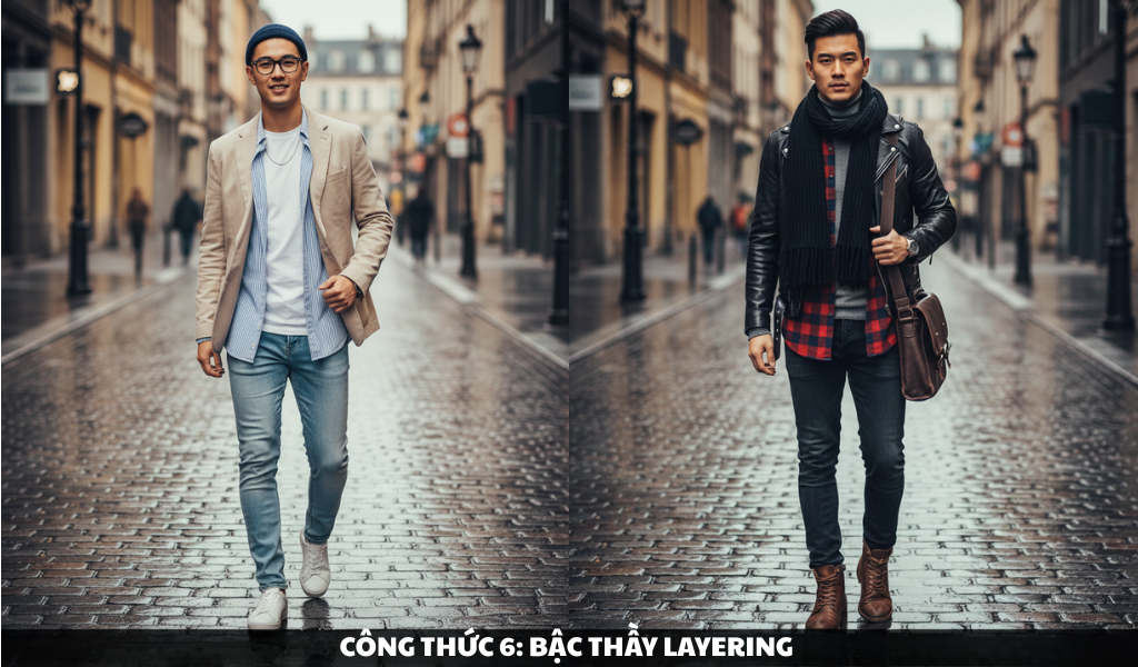 Phối đồ sơ mi kẻ sọc nhiều lớp cá tính