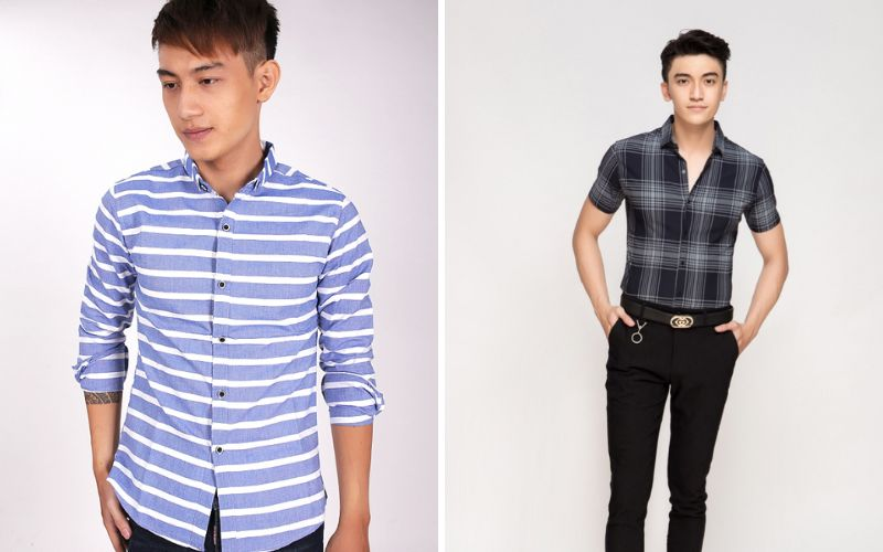 Nên chọn áo sơ mi nam gầy có họa tiết sọc ngang