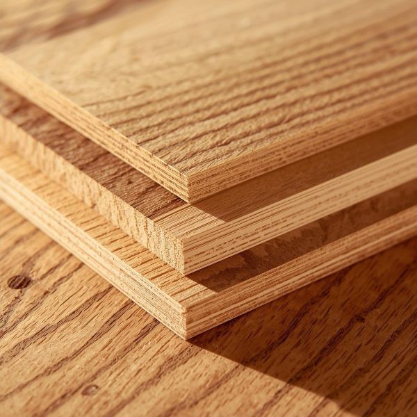 Hardwood plywood with visible oak and birch layers used in premium cabinet manufacturing by VIC Cabinet Vietnam.