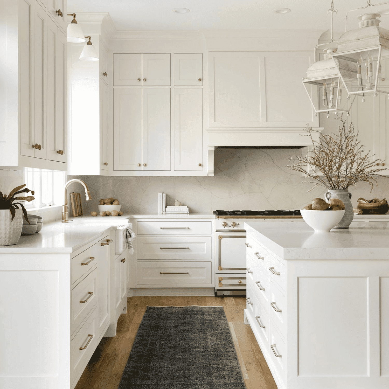 Fully assembled white shaker RTA cabinets in a bright modern kitchen