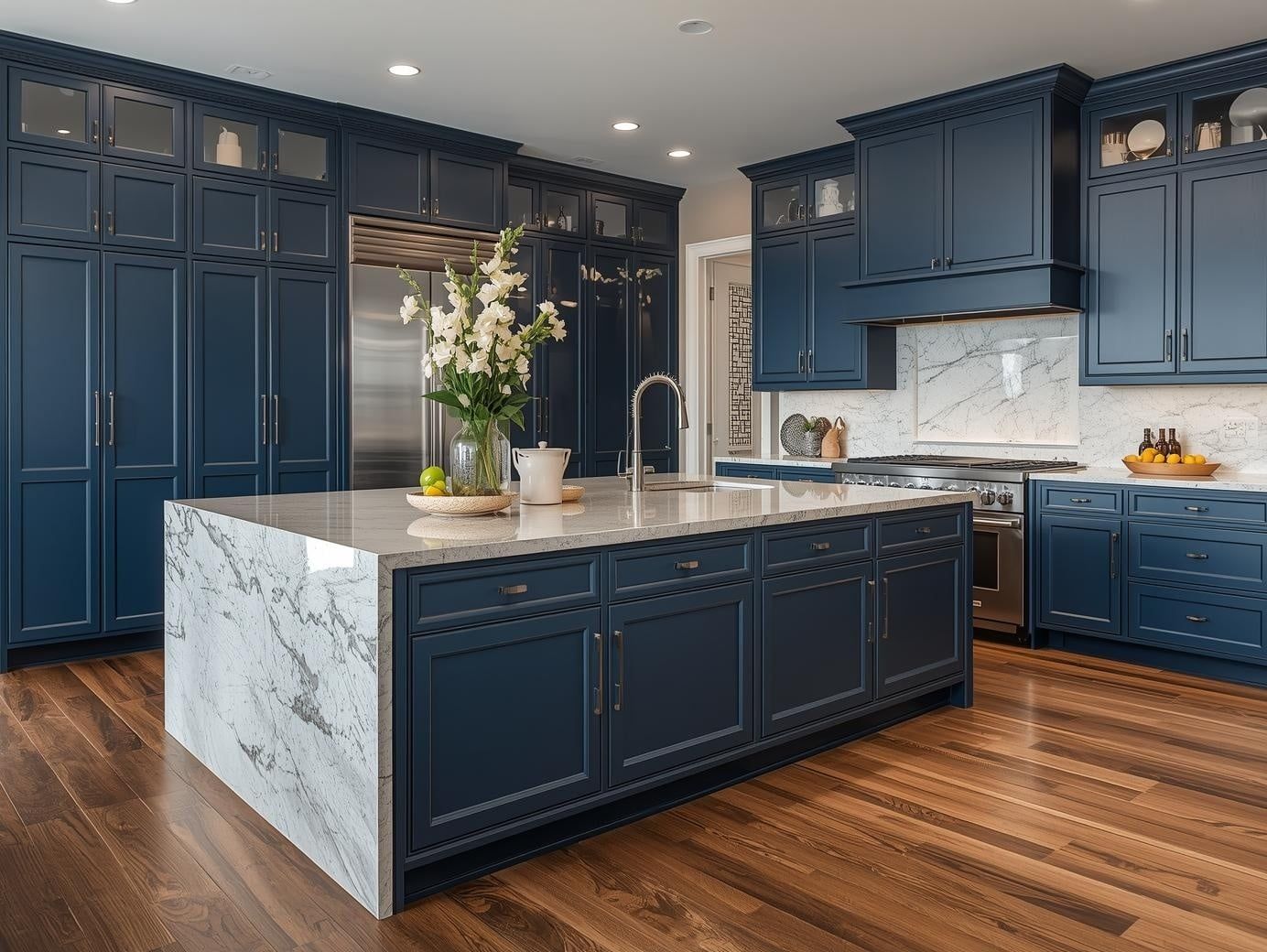Blue Kitchen Cabinets for Long-Term Use and Layout