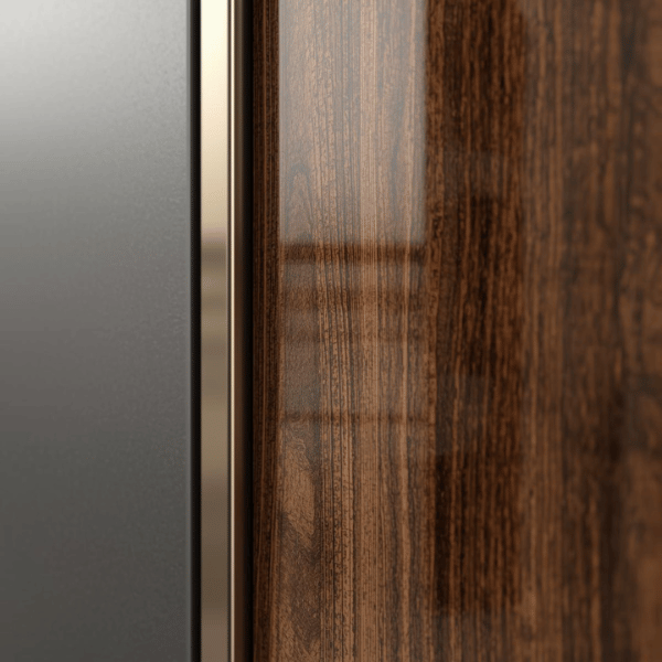 Comparison of standard laminate and premium wood veneer finishes on frameless cabinets by VIC Cabinet Vietnam.