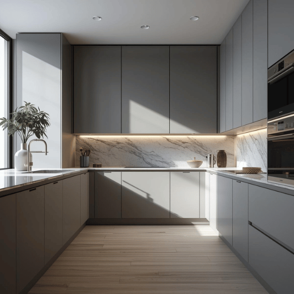 Modern luxury kitchen featuring premium frameless cabinets manufactured by VIC Cabinet Vietnam.