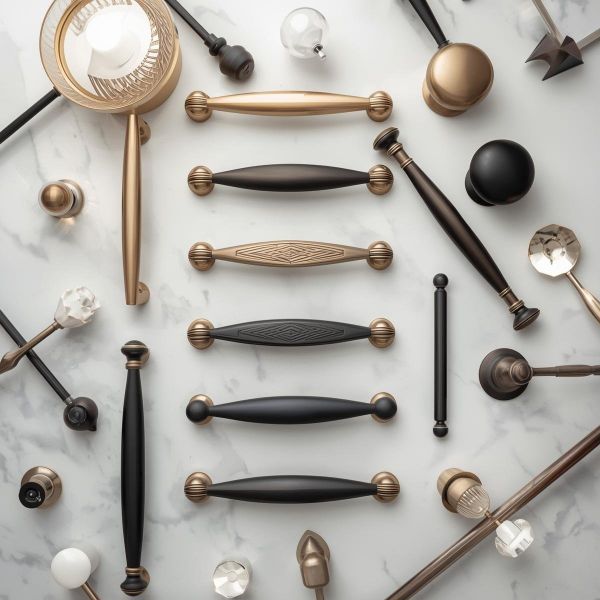 Decorative pulls and knobs in premium finishes by VIC Cabinet Vietnam.