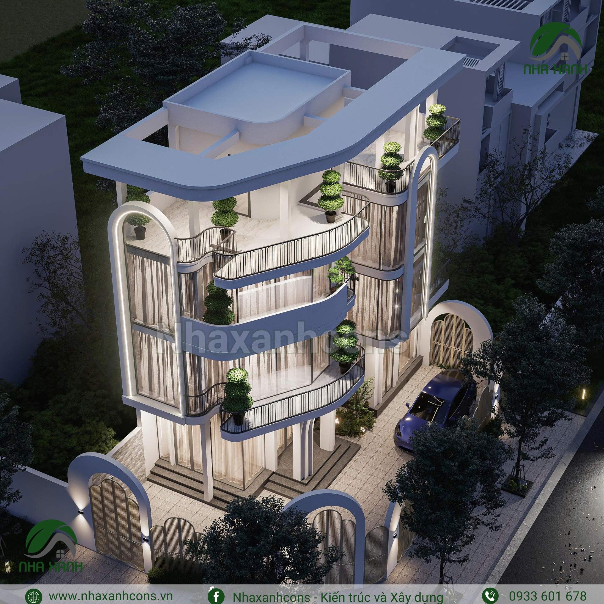 Thiết kế biệt thự hiện đại 2 mặt tiền