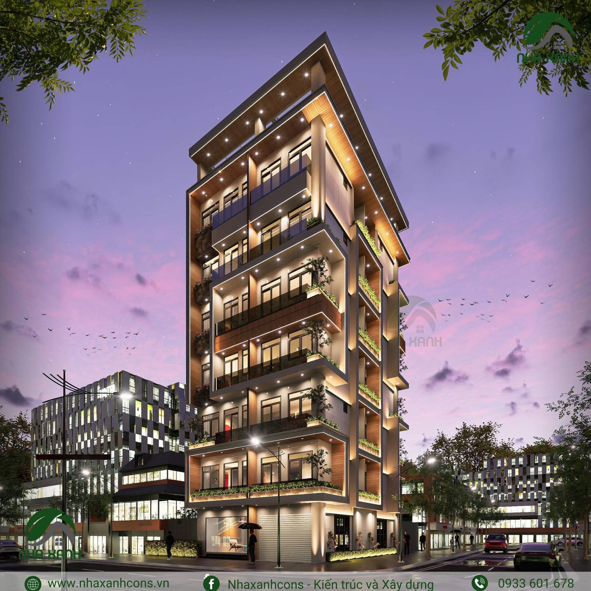 Mẫu thiết kế căn hộ dịch vụ 7 tầng 2 mặt tiền