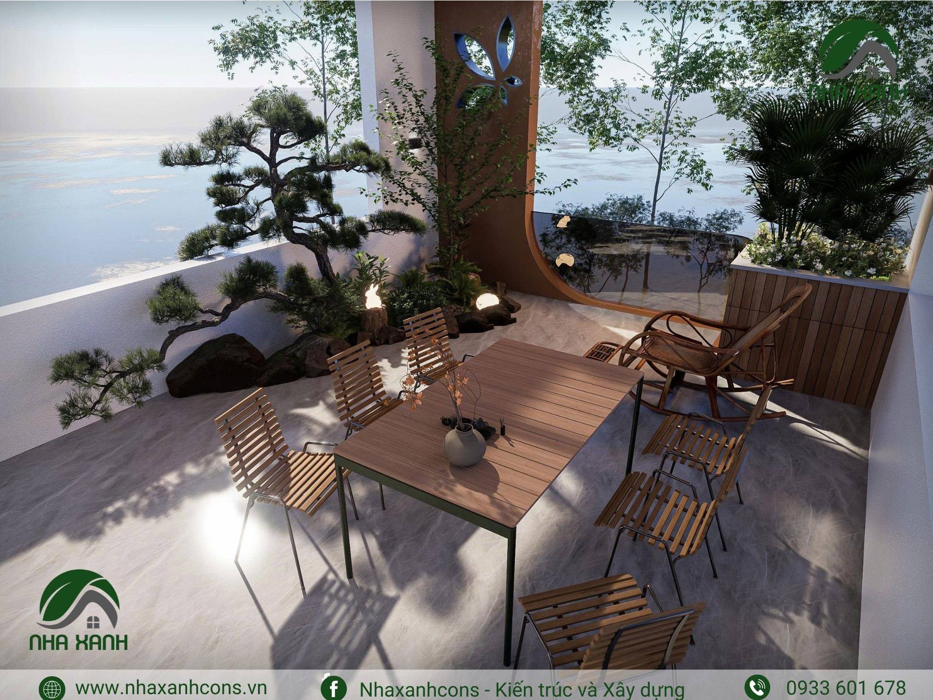 Sân thượng nhà phố 3 tầng đẹp