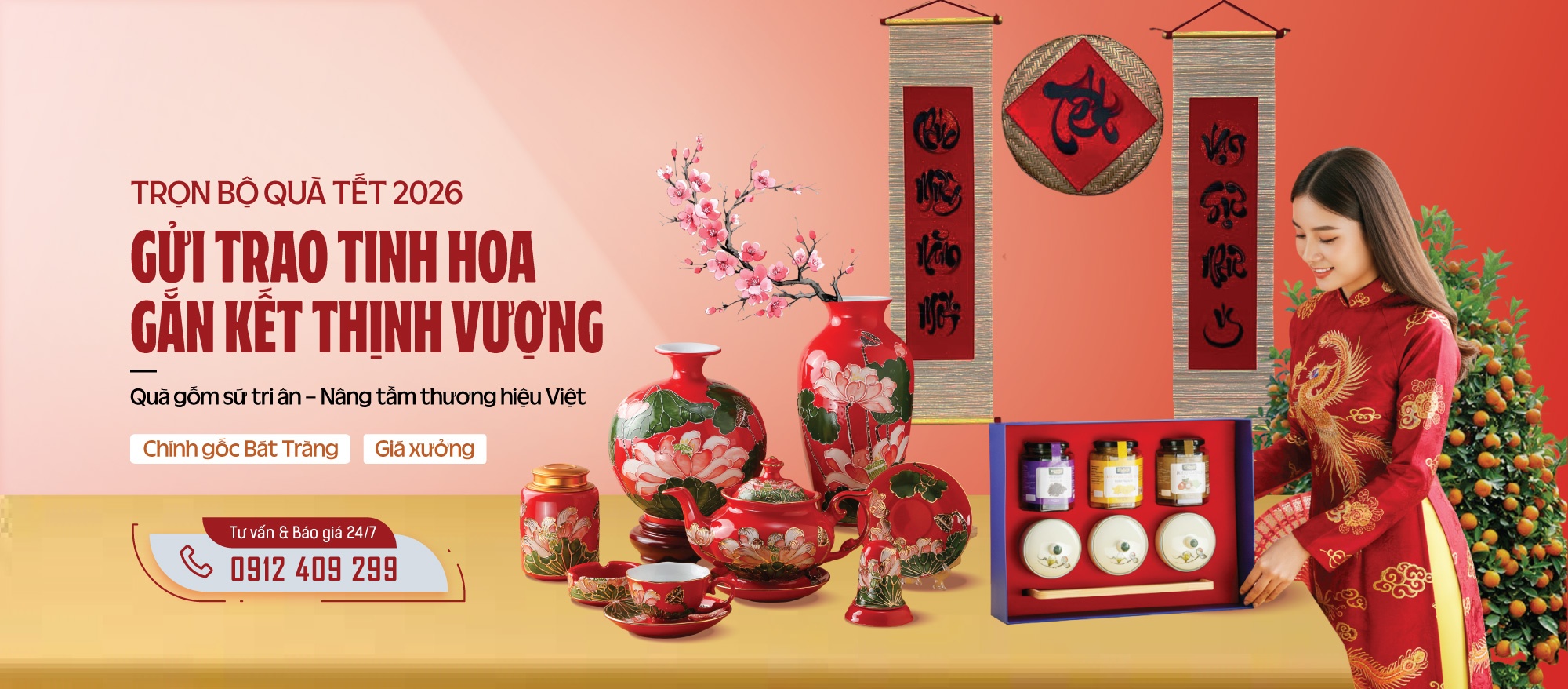 Giftset gốm sứ quà tặng Tết in logo