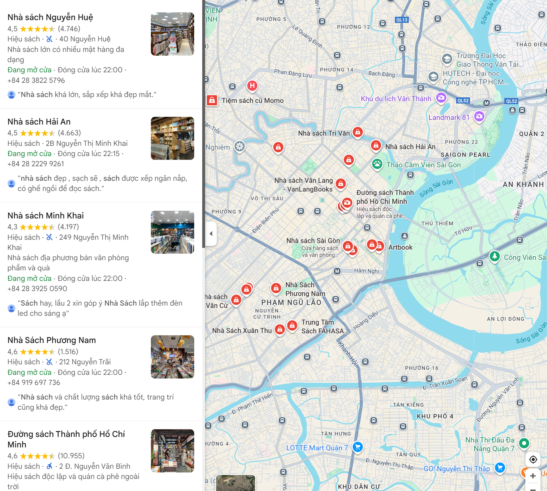 Bản đồ nhà sách quận 1