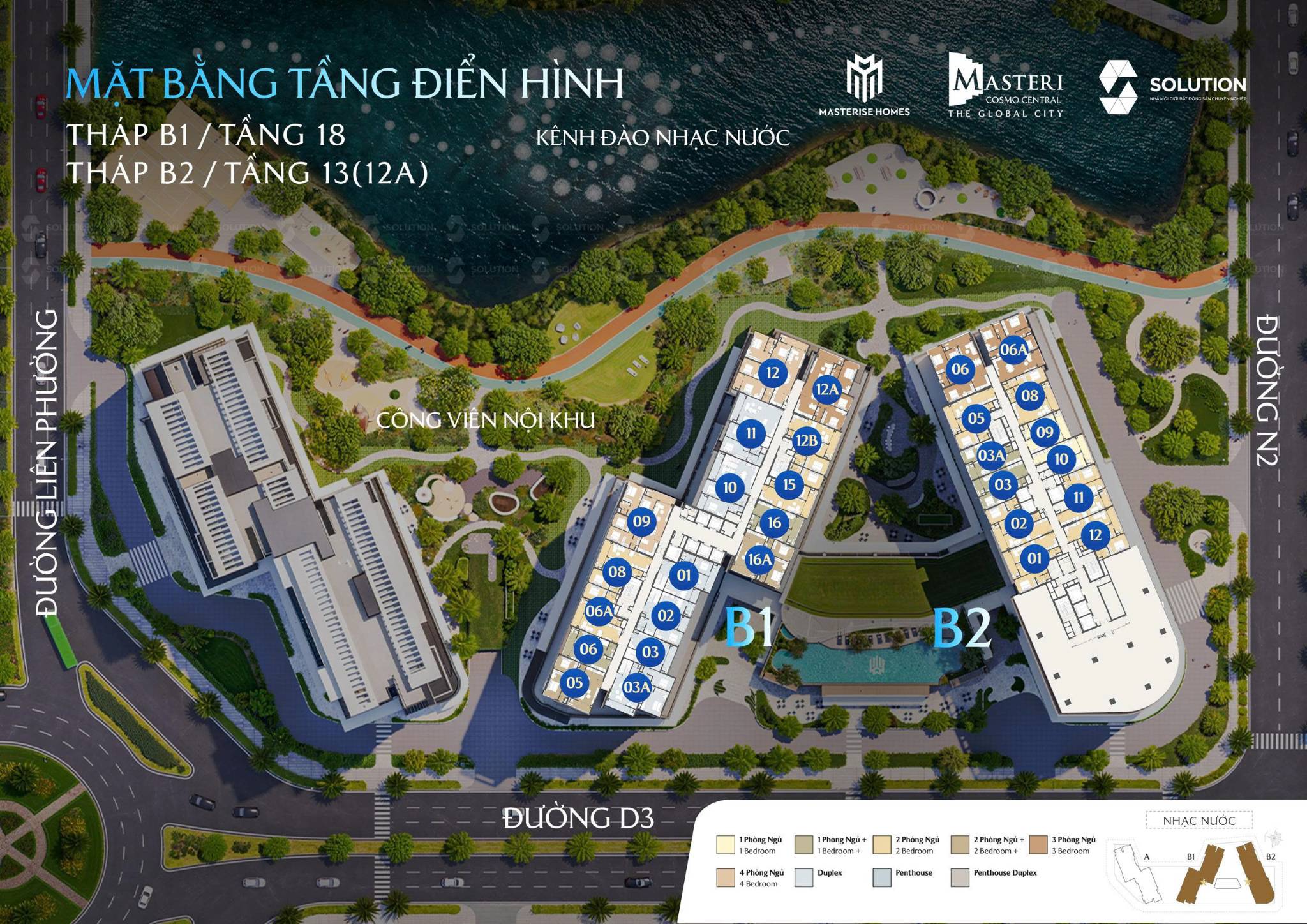 Layout mặt bằng tầng toà B1 – Masteri Cosmo Central