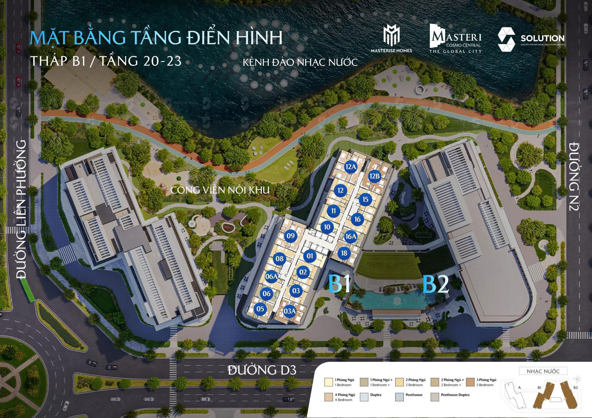 Layout mặt bằng tầng toà B1 – Masteri Cosmo Central