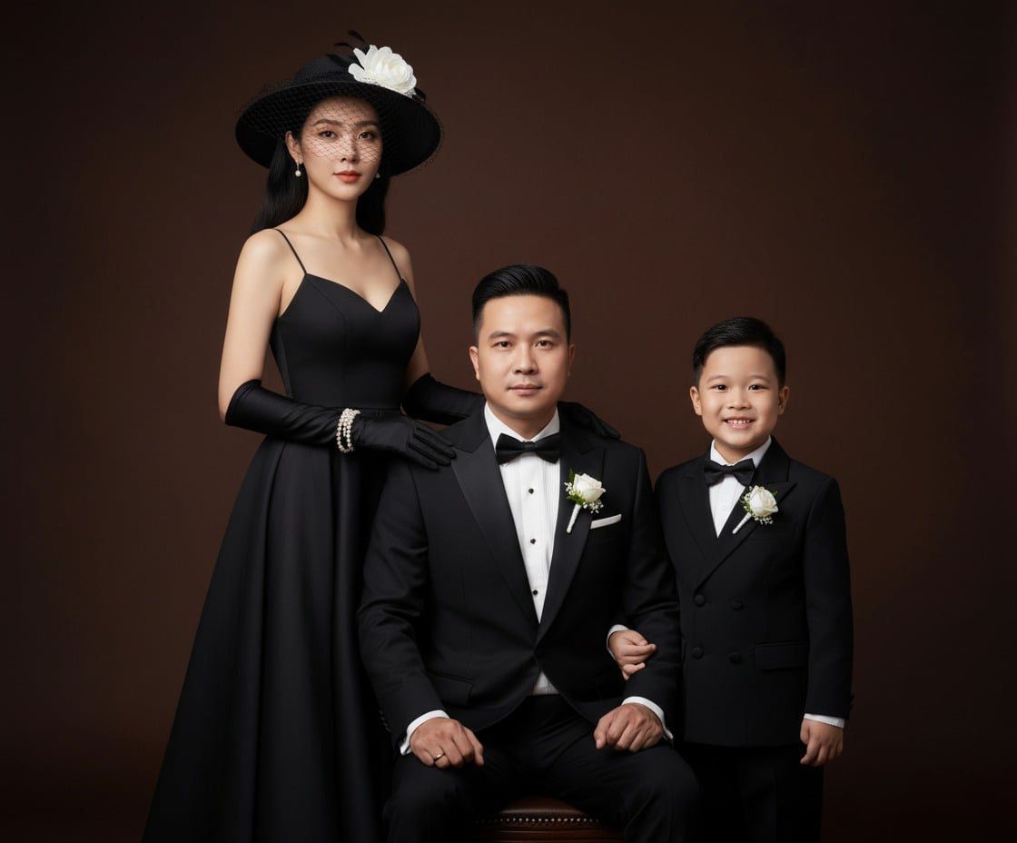Ảnh gia đình phong cách quý tộc sang trọng (Bố mẹ & 1 con trai, 1 con gái)