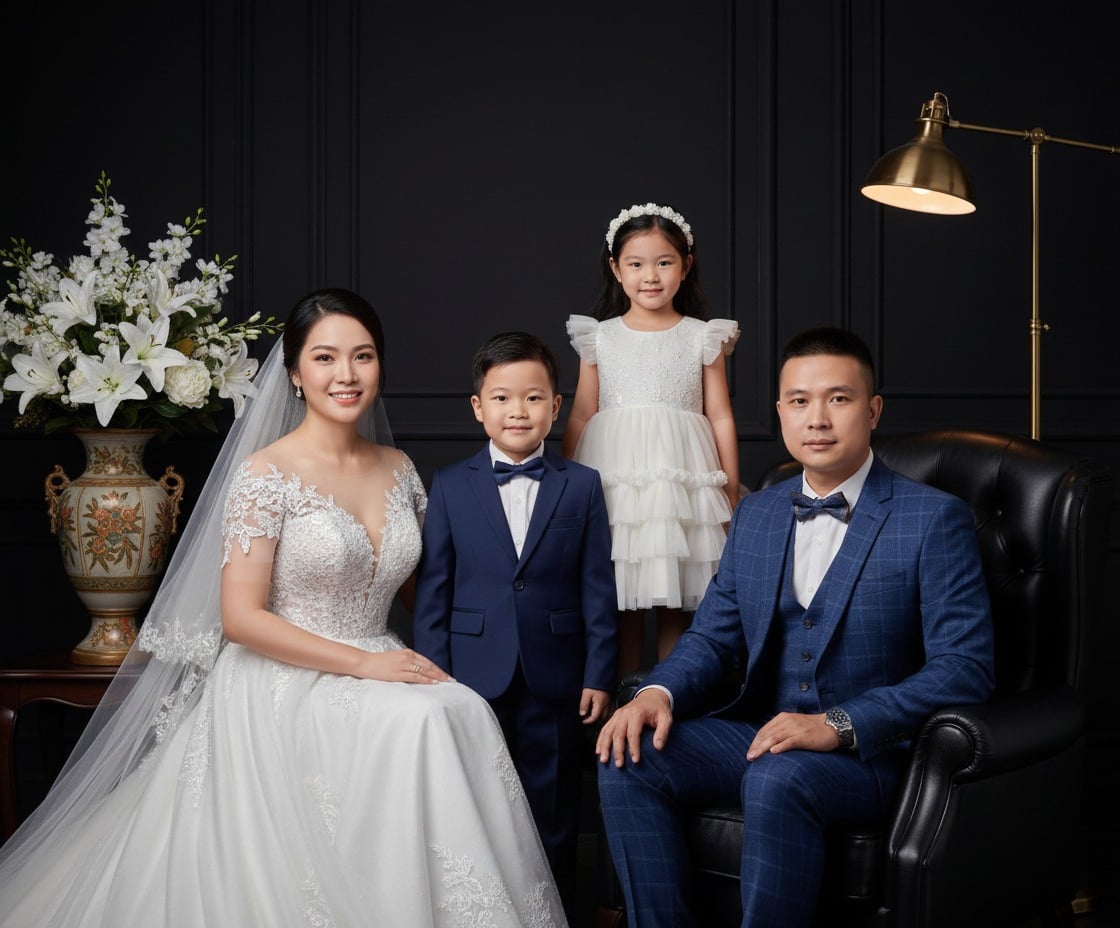 Dạng ảnh cưới quý phái (Bố mẹ & 2 con trai)
