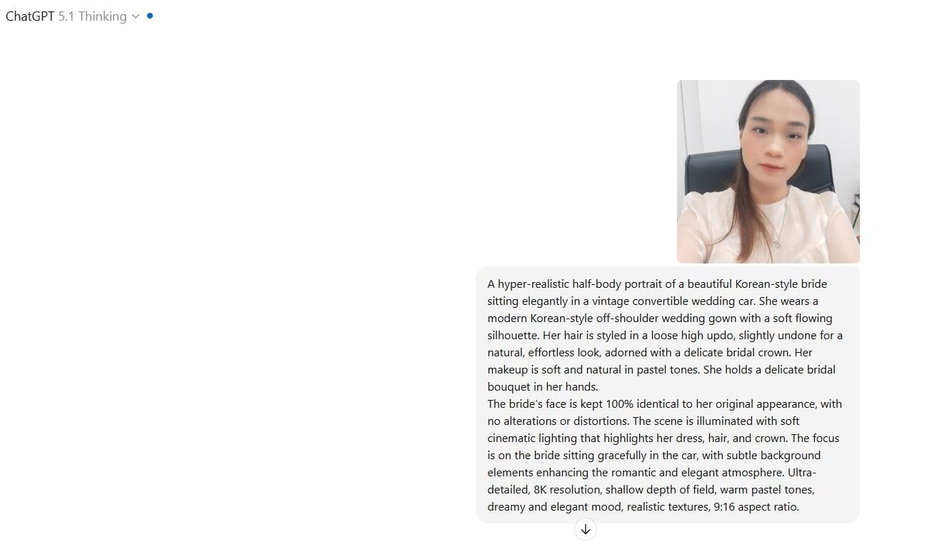 Tải ảnh rõ mặt và nhập câu lệnh phù hợp để tạo ảnh cưới bằng AI