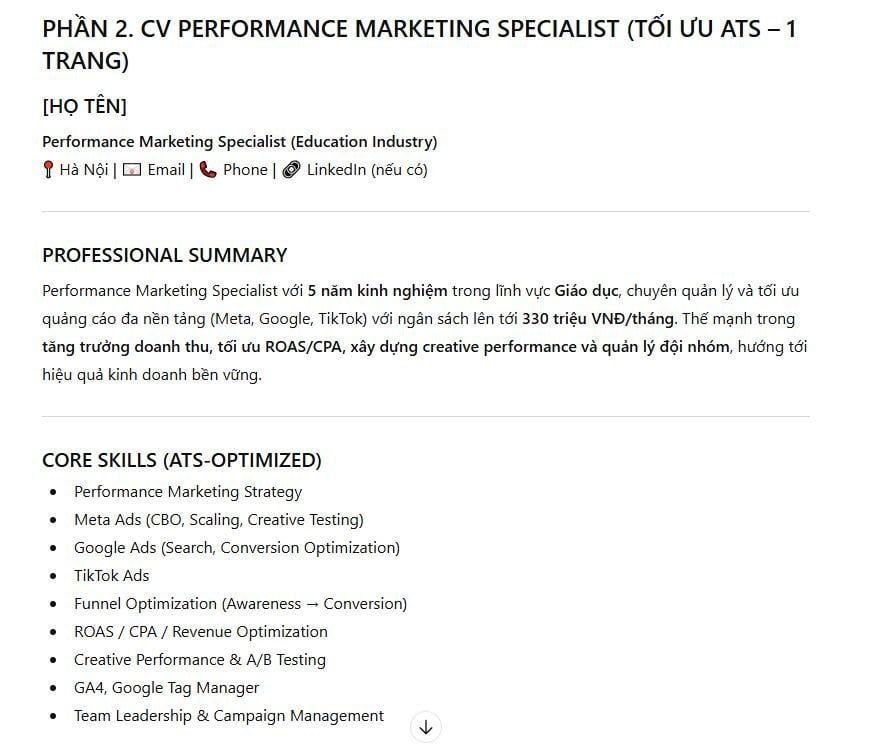 Phần nội dung CV được viết bởi ChatGPT