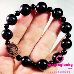 vòng tay gỗ mun, chuỗi 108 hạt gỗ mun, gỗ mun đen, gỗ mun đính đồng xu cổ, chuỗi đeo tay gỗ mun