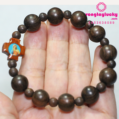vòng tay gỗ mun, chuỗi 108 hạt gỗ mun, gỗ mun đen, gỗ mun đính đồng xu cổ, chuỗi đeo tay gỗ mun