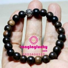 vòng tay gỗ mun, chuỗi 108 hạt gỗ mun, gỗ mun đen, gỗ mun đính đồng xu cổ, chuỗi đeo tay gỗ mun