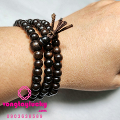vòng tay gỗ mun, chuỗi 108 hạt gỗ mun, gỗ mun đen, gỗ mun đính đồng xu cổ, chuỗi đeo tay gỗ mun