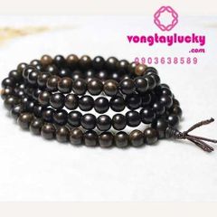 vòng tay gỗ mun, chuỗi 108 hạt gỗ mun, gỗ mun đen, gỗ mun đính đồng xu cổ, chuỗi đeo tay gỗ mun