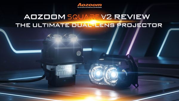 Unique dual-lens design of the AOZOOM SQUARE V2 projector.