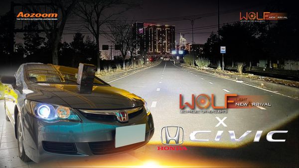 Honda Civic with powerful WOLF projector lighting upgrade.