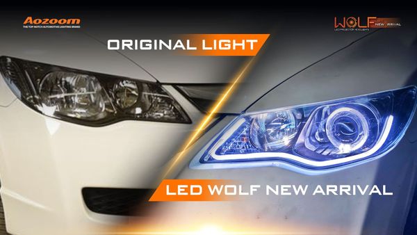 Close-up of the Honda Civic's original headlight.