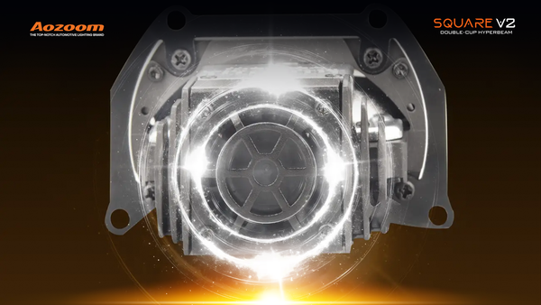 Close-up of SQUARE V2 projector's cooling fan and heatsink.