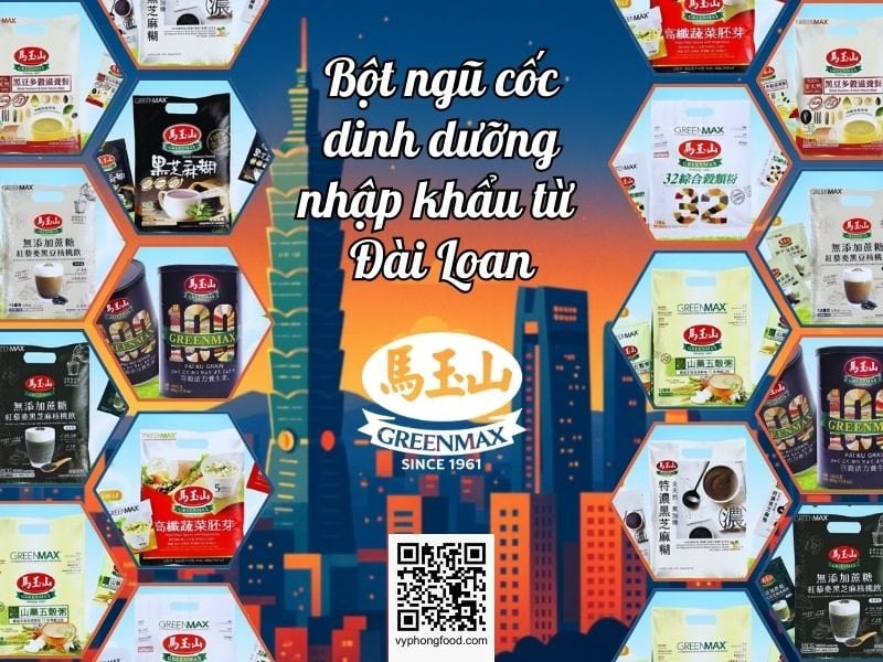 Túi Bột ngũ cốc dinh dưỡng không đường từ 32 loại hạt Greenmax Đài Loan đặt trong khung cảnh thiên nhiên - Minh họa cho giải pháp bột ngũ cốc ăn kiêng dành cho người tiểu đường an toàn và tự nhiên.