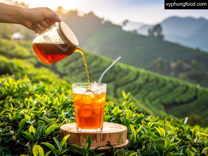 Image illustrating how to brew South African rooibos tea: ideal brewing time, boiling water, hot and iced variations, latte options, and everyday drinking tips.