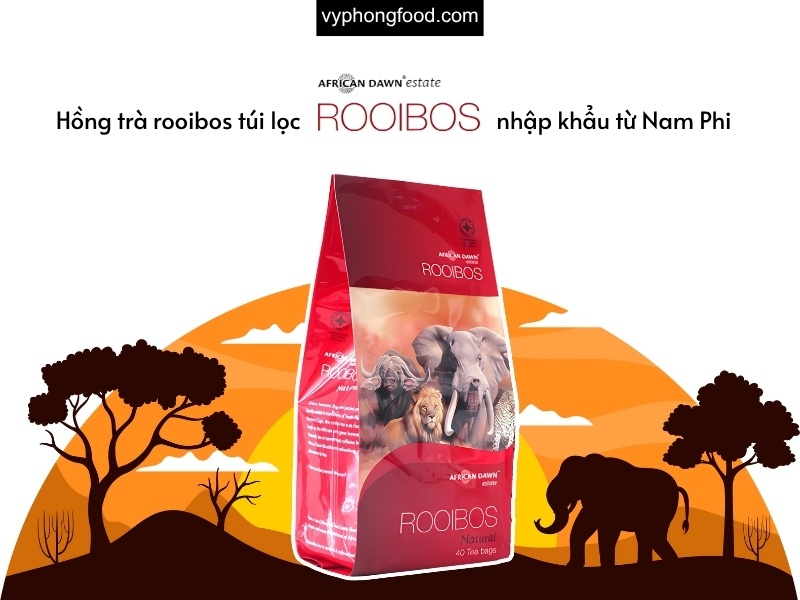 South African rooibos tea in a cup, highlighting 9 health benefits: caffeine-free sleep support, antioxidants (aspalathin), digestion comfort, blood sugar control, bone health, and weight management.