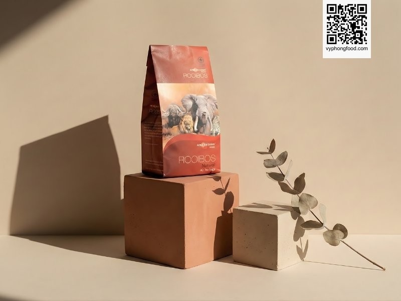 Hồng trà Rooibos Nam Phi dạng túi lọc thương hiệu African Dawn tại vùng núi Cederberg, minh chứng cho công dụng của trà thảo mộc an toàn cho mẹ và bé.