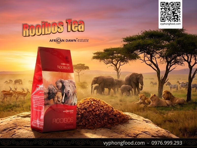 Hồng trà Rooibos Nam Phi dạng túi lọc thương hiệu African Dawn tại vùng núi Cederberg, minh chứng cho công dụng của trà thảo mộc an toàn cho mẹ và bé.