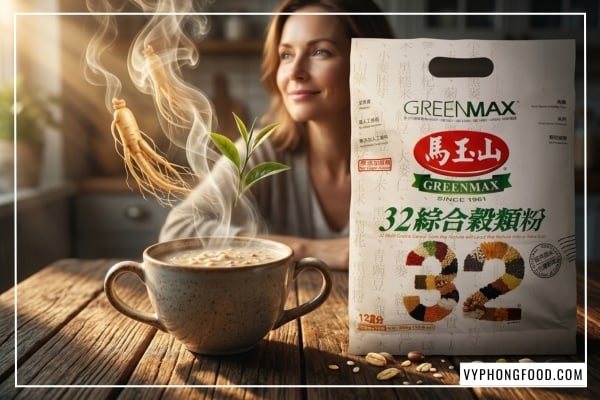 Hình ảnh sản phẩm bột ngũ cốc dinh dưỡng Đài Loan Greenmax kết hợp 32 loại hạt và thảo dược quý như kỷ tử, phục linh, đậu đen xanh lòng.