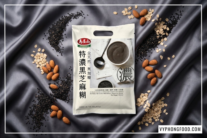 Hình ảnh bột mè đen cho mẹ bầu hỗ trợ bổ máu và ngừa táo bón từ bột ngũ cốc dinh dưỡng không đường từ mè đen và các loại hạt ngũ cốc thương hiệu Greenmax Đài Loan.