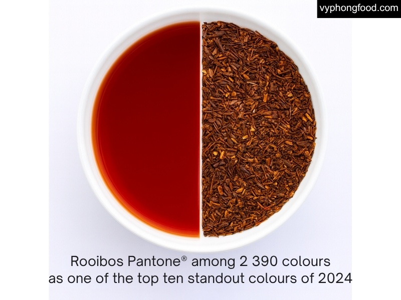 Rooibos Red tops 2024’s color trend; South African Rooibos Tea—caffeine-free herbal tea rich in aspalathin and quercetin—supports heart health, better sleep, and a healthy, stylish lifestyle; convenient teabags for daily use.