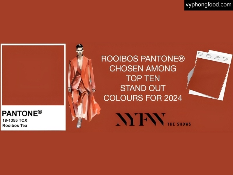 Rooibos Red tops 2024’s color trend; South African Rooibos Tea—caffeine-free herbal tea rich in aspalathin and quercetin—supports heart health, better sleep, and a healthy, stylish lifestyle; convenient teabags for daily use.