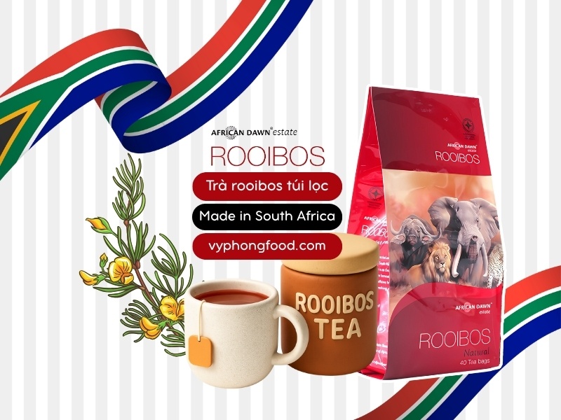 Cup of South African Rooibos tea beside a cozy winter setting—caffeine-free, antioxidant-rich herbal drink that soothes, warms, and supports relaxation for better sleep; ideal bedtime routine in convenient African Dawn teabags.