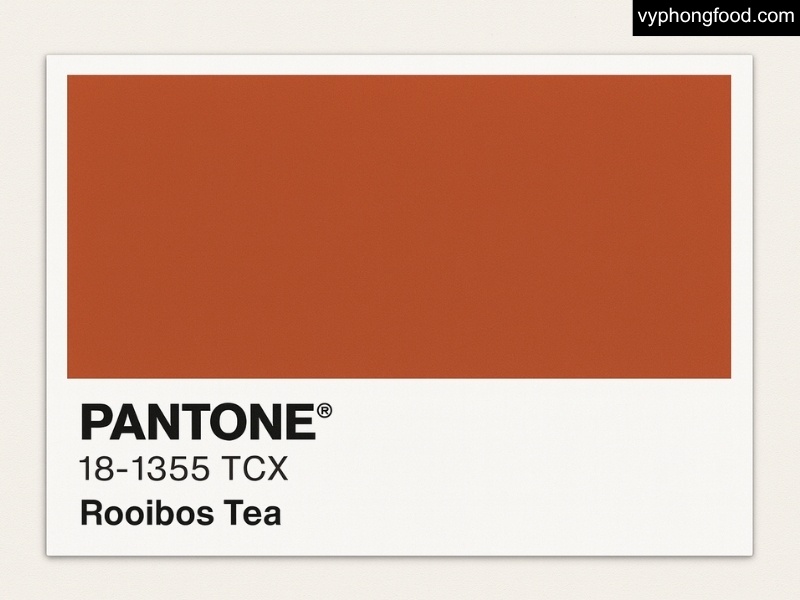 Styled scene in the Pantone Rooibos shade with South African Rooibos Tea teabags, highlighting a caffeine-free, antioxidant-rich herbal tea lifestyle for better sleep by African Dawn via vyphongfood.com.