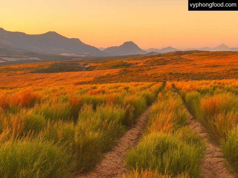 Ảnh minh họa Hồng trà rooibos Nam Phi bản địa vùng Cederberg, không caffeine, ít tannin, đạt PDO EU; phù hợp làm trà thảo mộc túi lọc uống tối và hằng ngày.