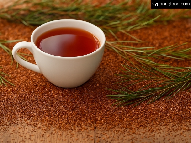 Ảnh minh họa Hồng trà rooibos Nam Phi bản địa vùng Cederberg, không caffeine, ít tannin, đạt PDO EU; phù hợp làm trà thảo mộc túi lọc uống tối và hằng ngày.