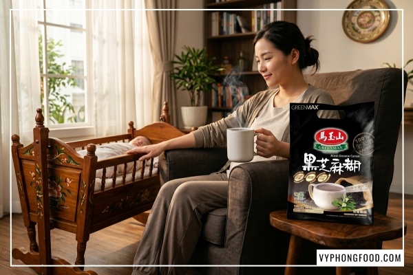 Hình ảnh minh họa giải đáp thắc mắc bột ngũ cốc Đài Loan có tốt không, giới thiệu bột ngũ cốc dinh dưỡng mè đen Greenmax giúp mẹ sau sinh lợi sữa và giữ dáng hiệu quả.
