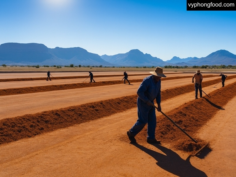 South African Rooibos Tea showing reddish-brown leaves and a brewed cup; signature taste driven by Cederberg terroir, fermentation/oxidation, and sun-dried processing; caffeine-free, low-tannin with smooth honey–caramel notes.