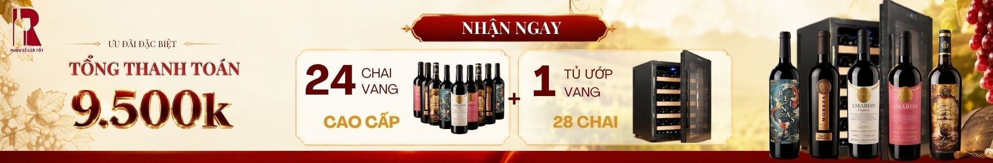 Ưu Đãi Đặc Biệt: Combo 24 Chai Vang + Tủ Vinocave 28 Chai Chỉ 9.500.000đ
