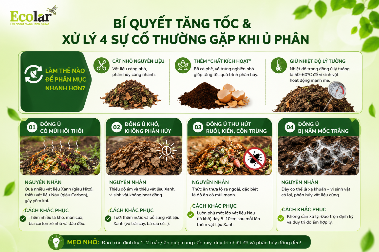 Bí Quyết Tăng Tốc & Xử Lý 4 Sự Cố Thường Gặp Khi Ủ Phân