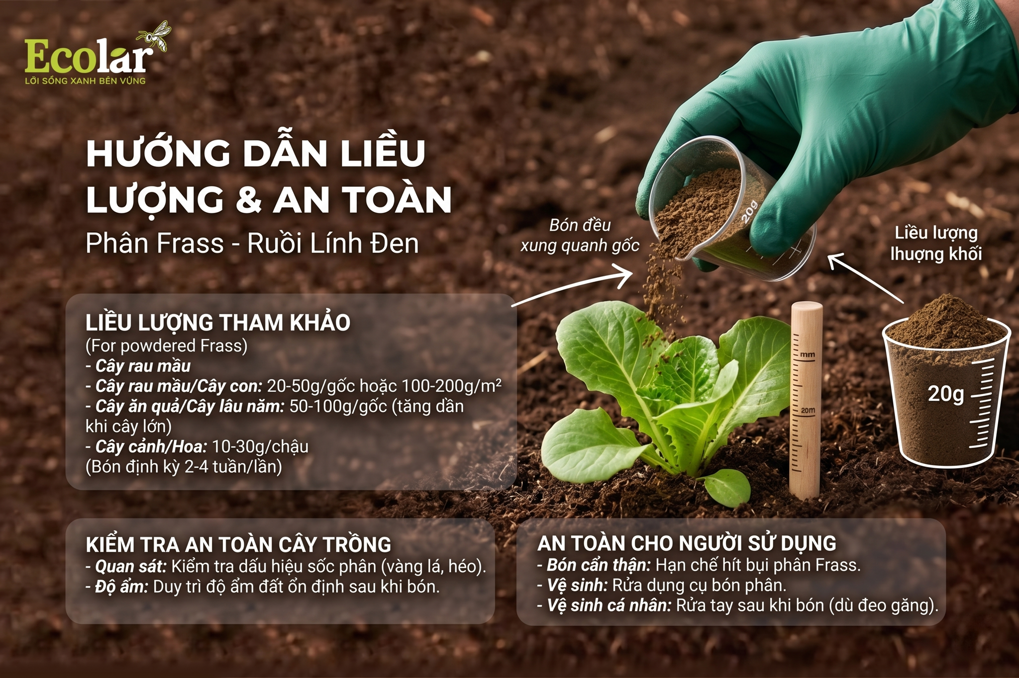 Hướng dẫn liều lượng tham khảo cho frass và kiểm tra an toàn sau khi bón